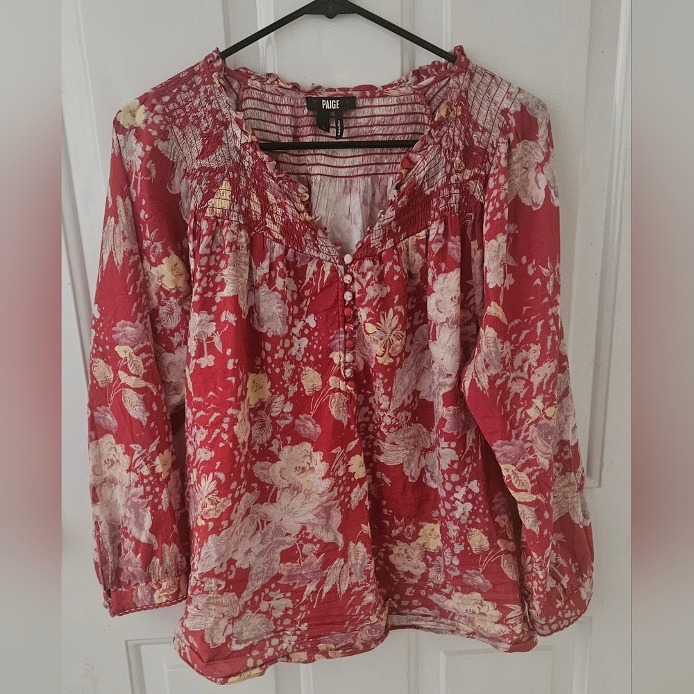 Paige Floral Red & White Bohemiam Blouse